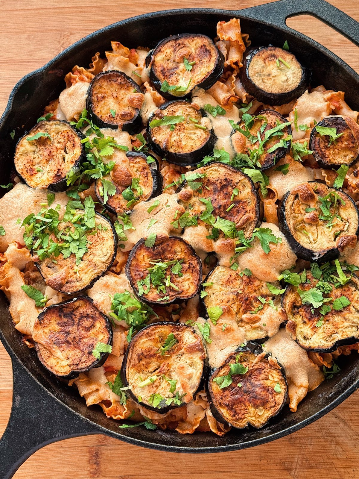 Harissa and Tahini Smoky Aubergine Pasta Bake