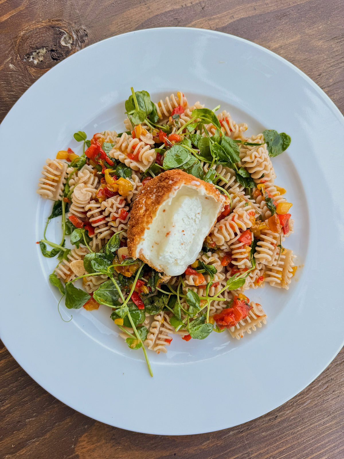 Charred Pepper and Crispy Goats Cheese Radiatori Salad