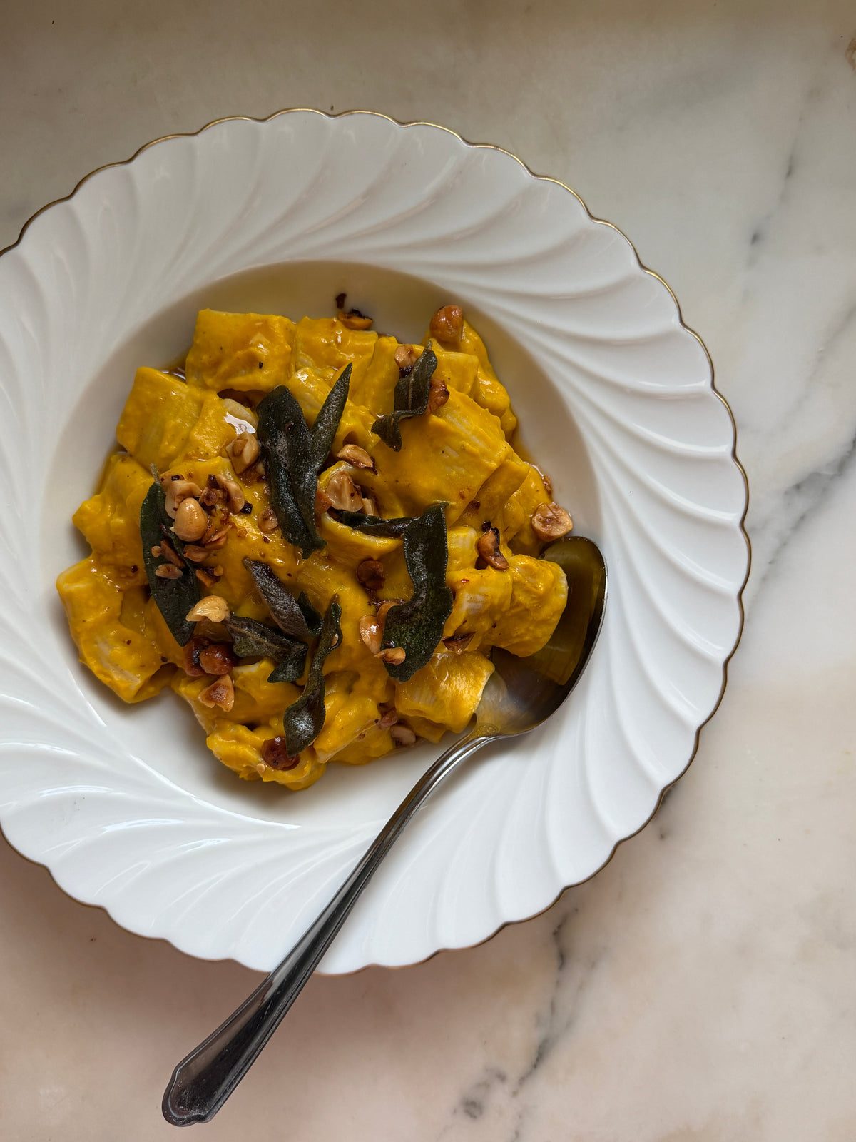 Baked Feta & Pumpkin Rigatoni with Chilli, Hazelnut & Sage Butter