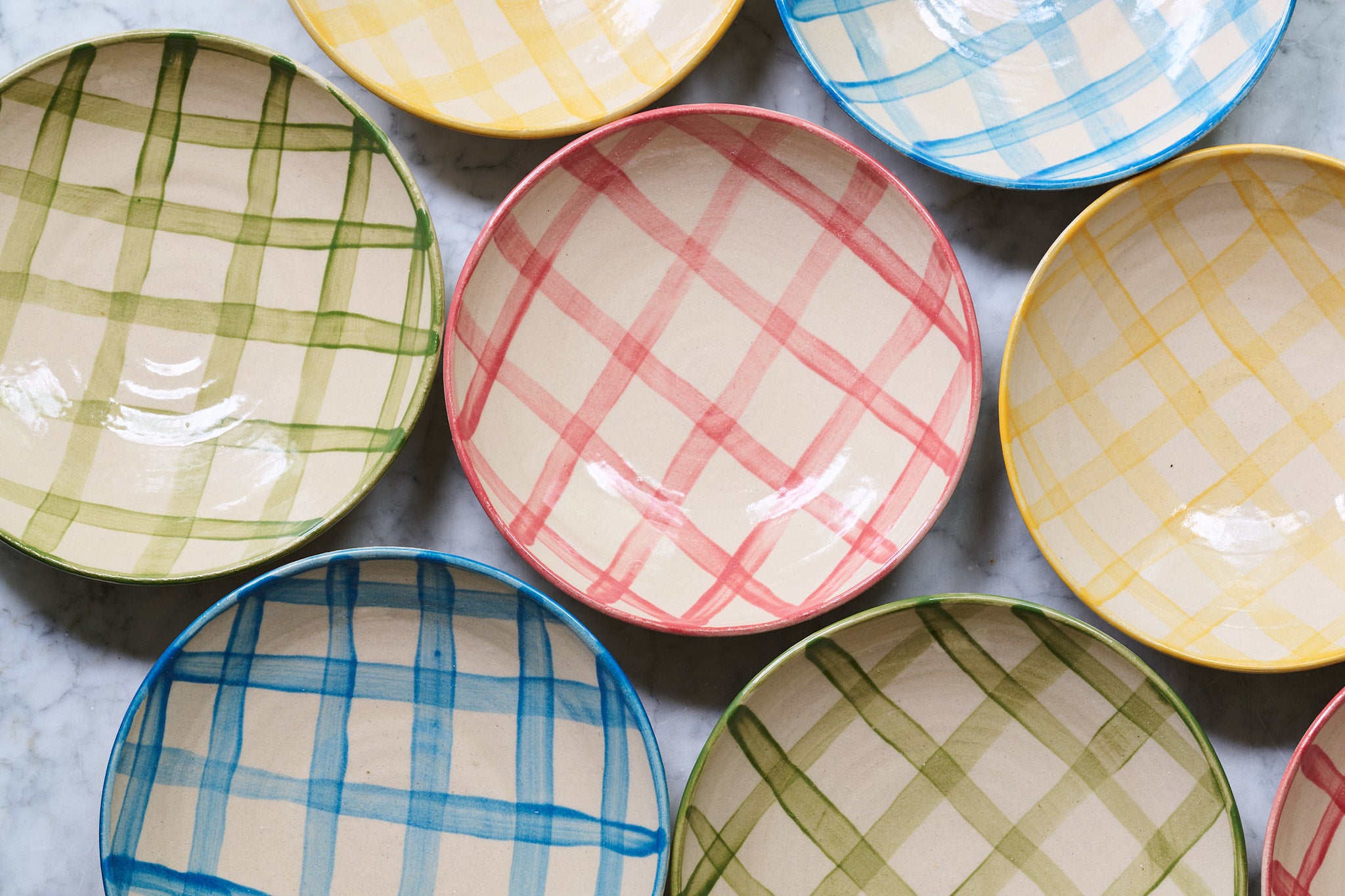 Handcrafted gingham pasta bowls