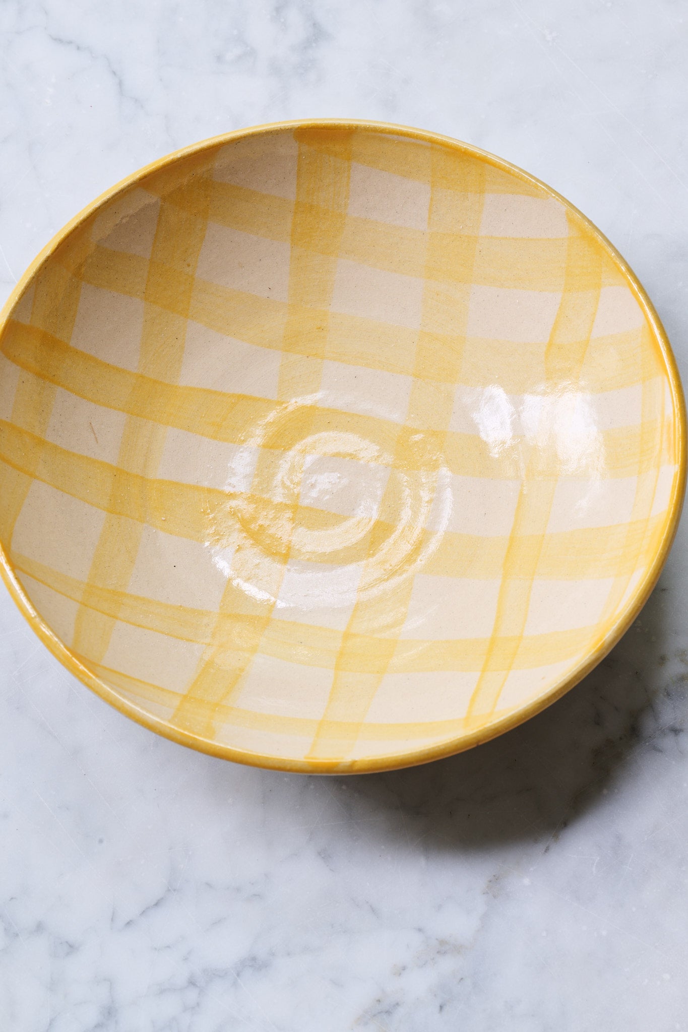 Yellow gingham pasta bowl