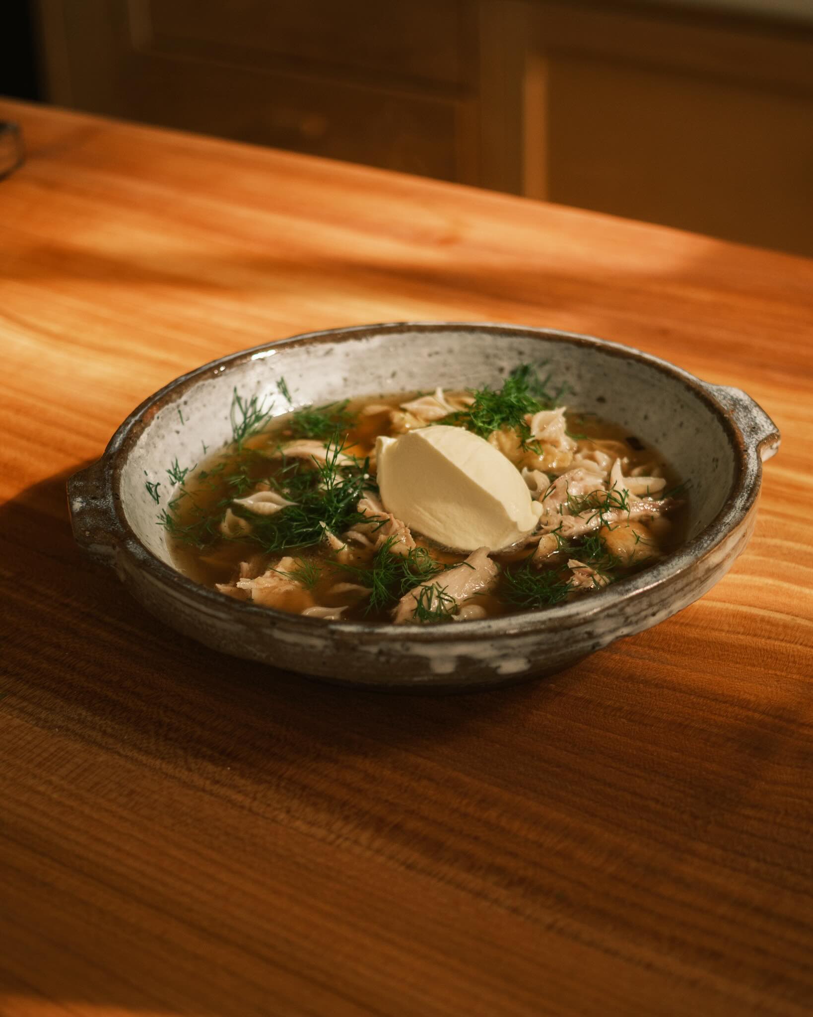 Roast Chicken, Thyme and Crème Fraiche Conchigliette Broth