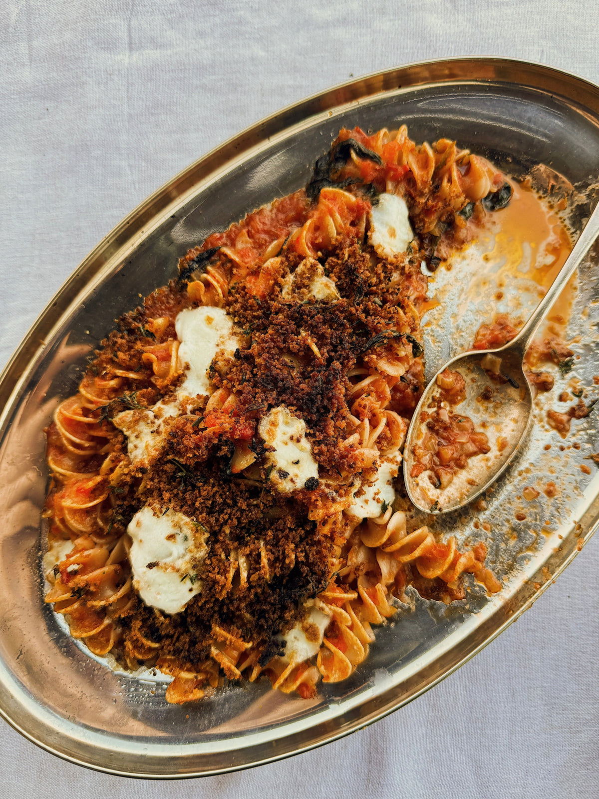 Friggionne Fusilli Bake with Oregano and Mozzarella Crust