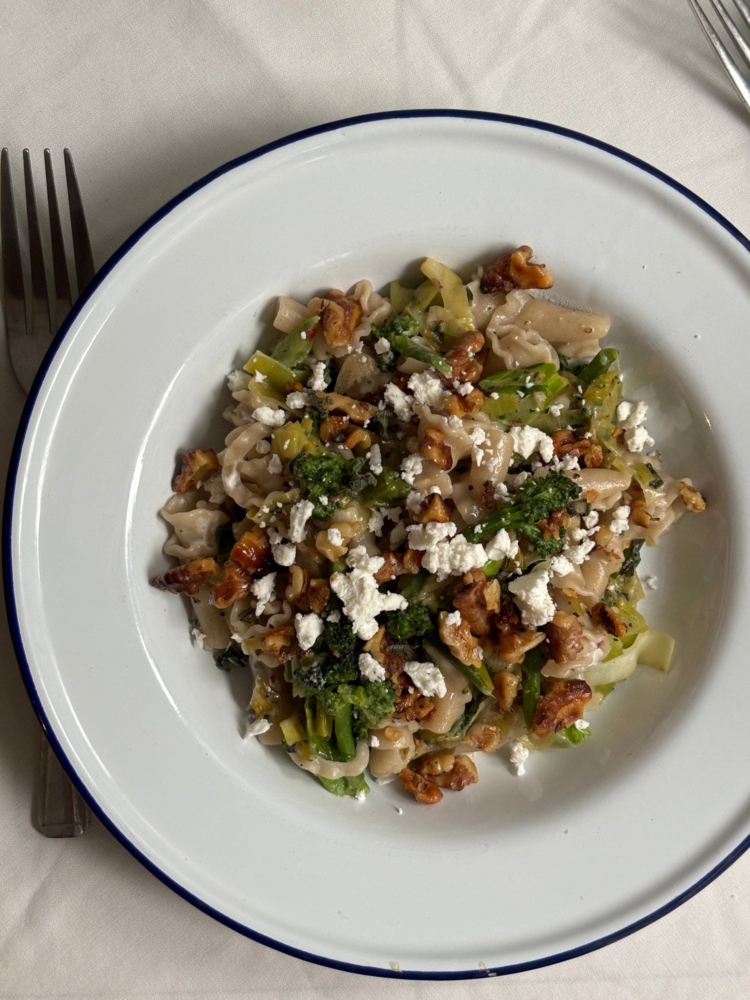 Leek, Broccoli and Goats Cheese Gigili, with a Walnut Crumb