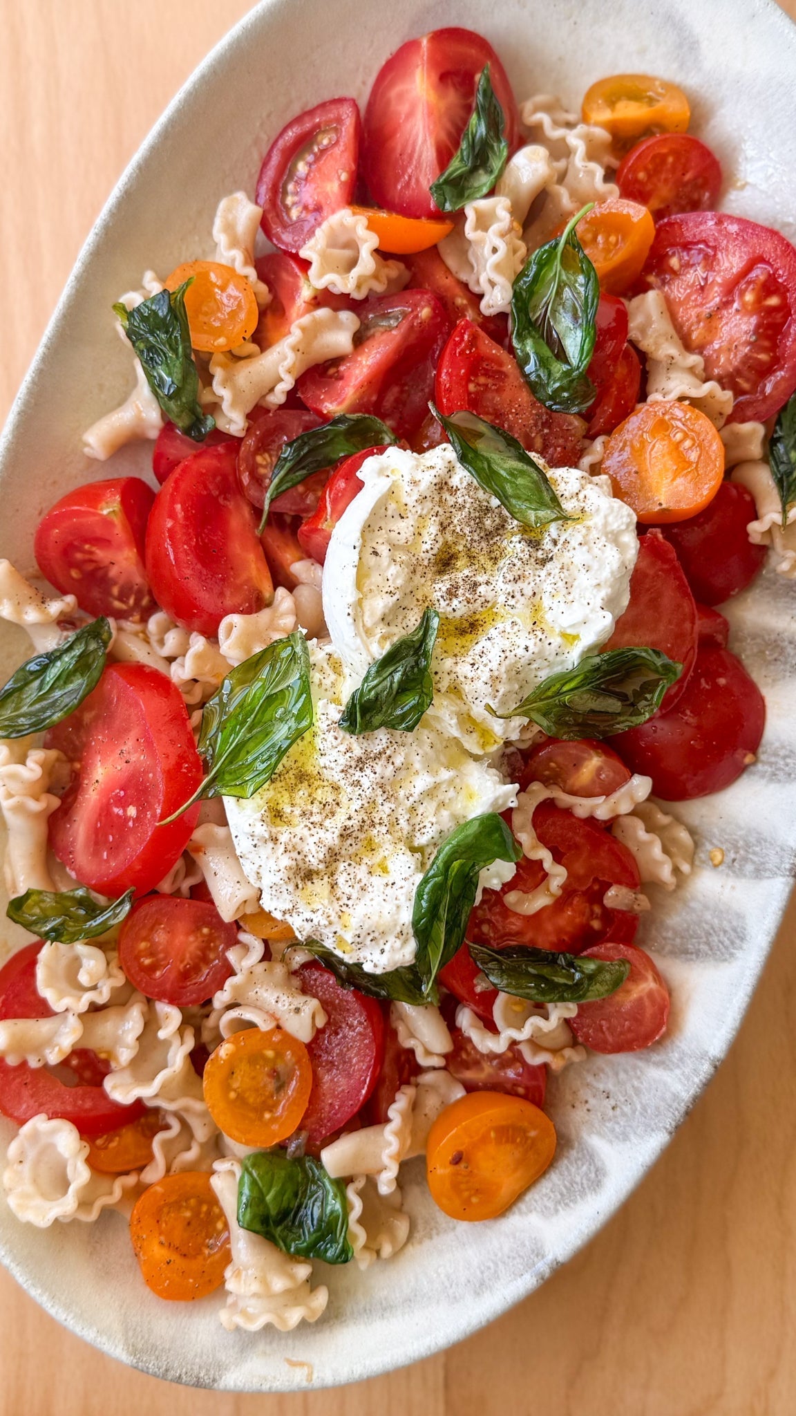 Tomato, Anchovy & Burrata Gigli Salad