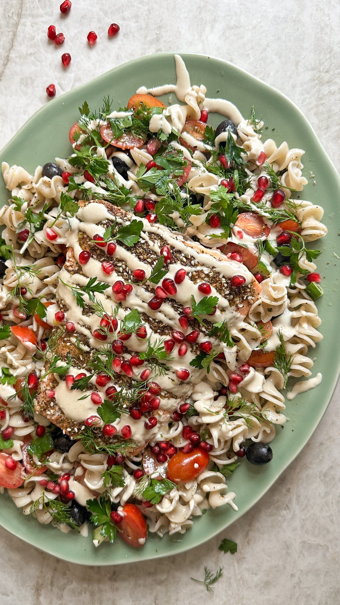 Za’atar Salmon Fusilli Salad with Tahini