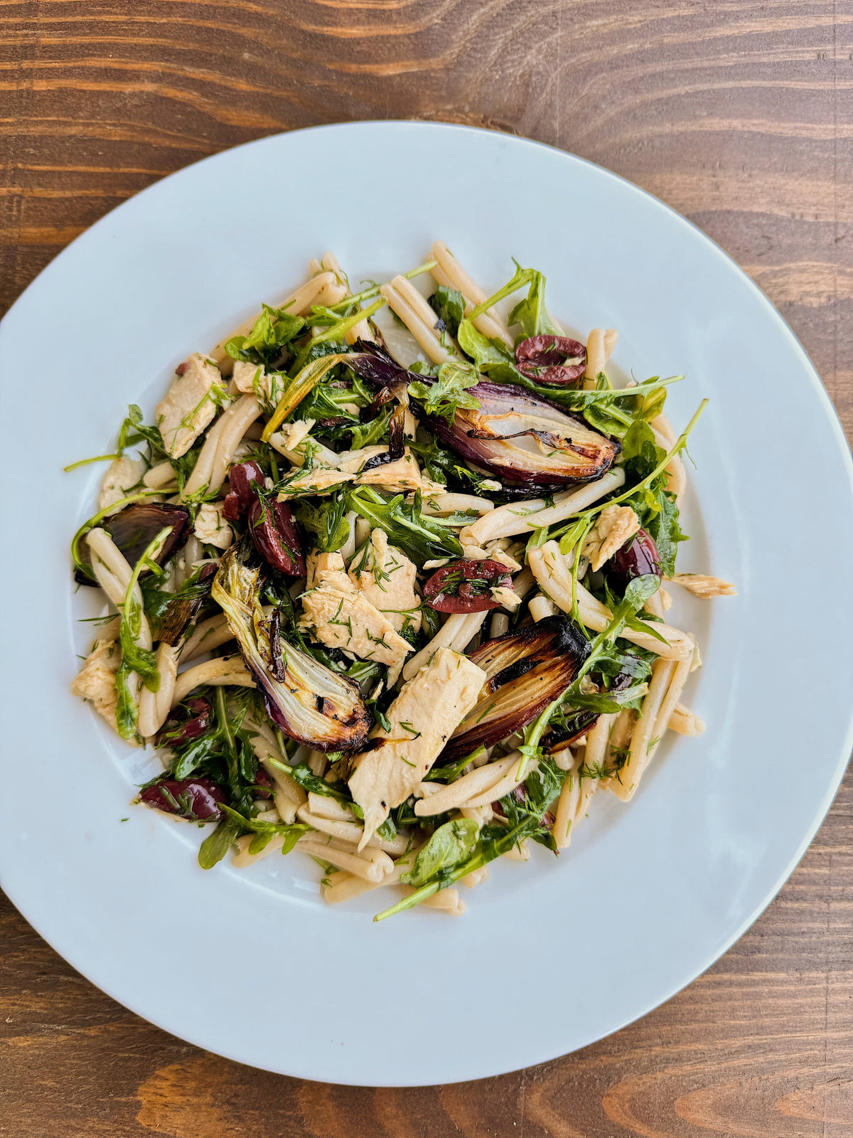 Tuna, Roasted Red Spring Onion and Hot Honey Casrecce Salad