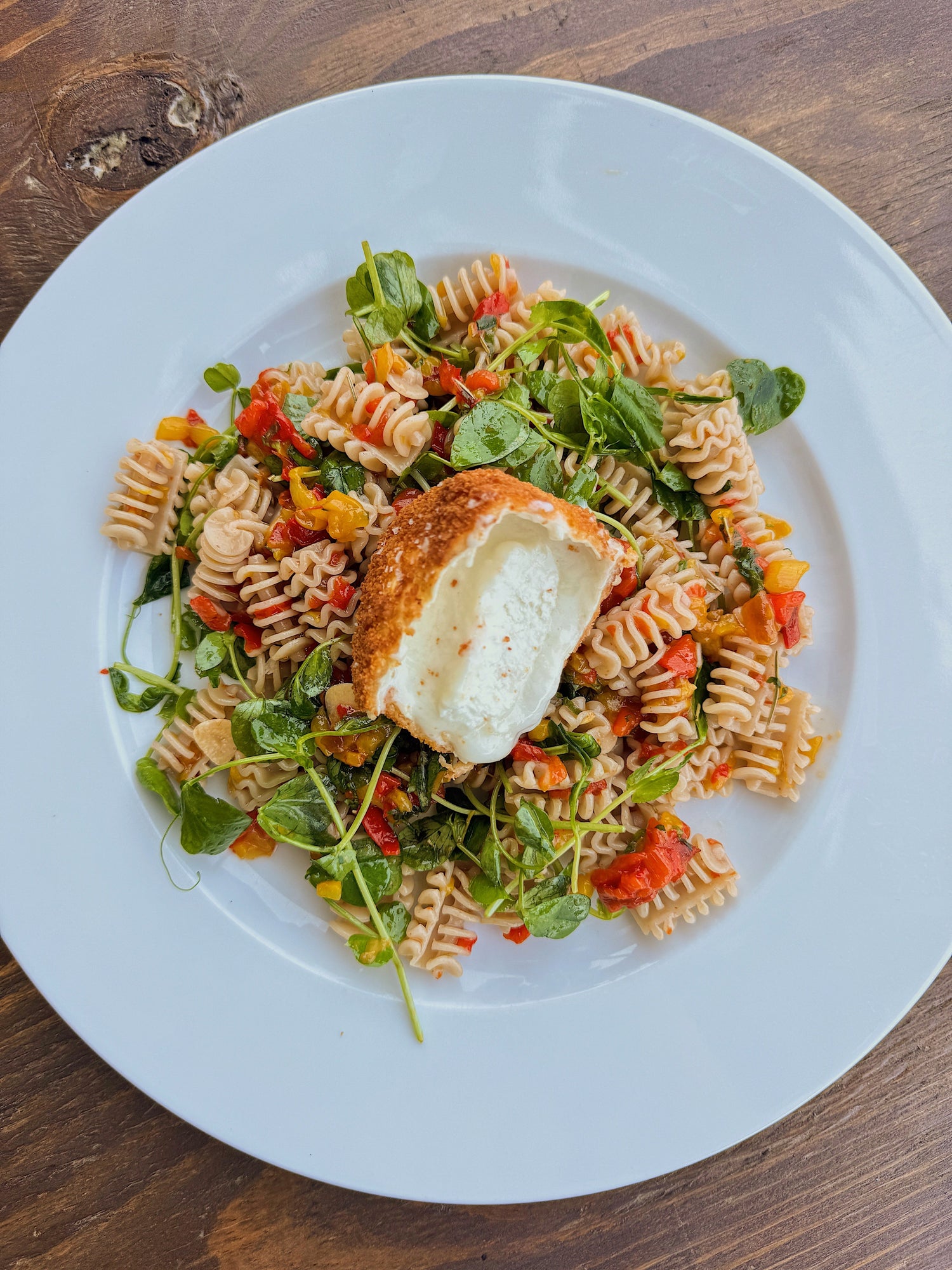 Charred Pepper and Crispy Goats Cheese Radiatori Salad