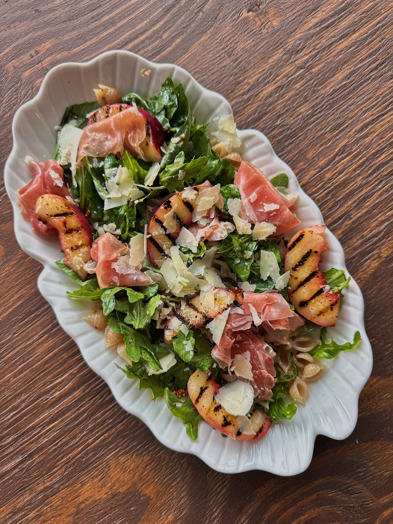 Charred Nectarine, Parma Ham and Conchigliette Salad