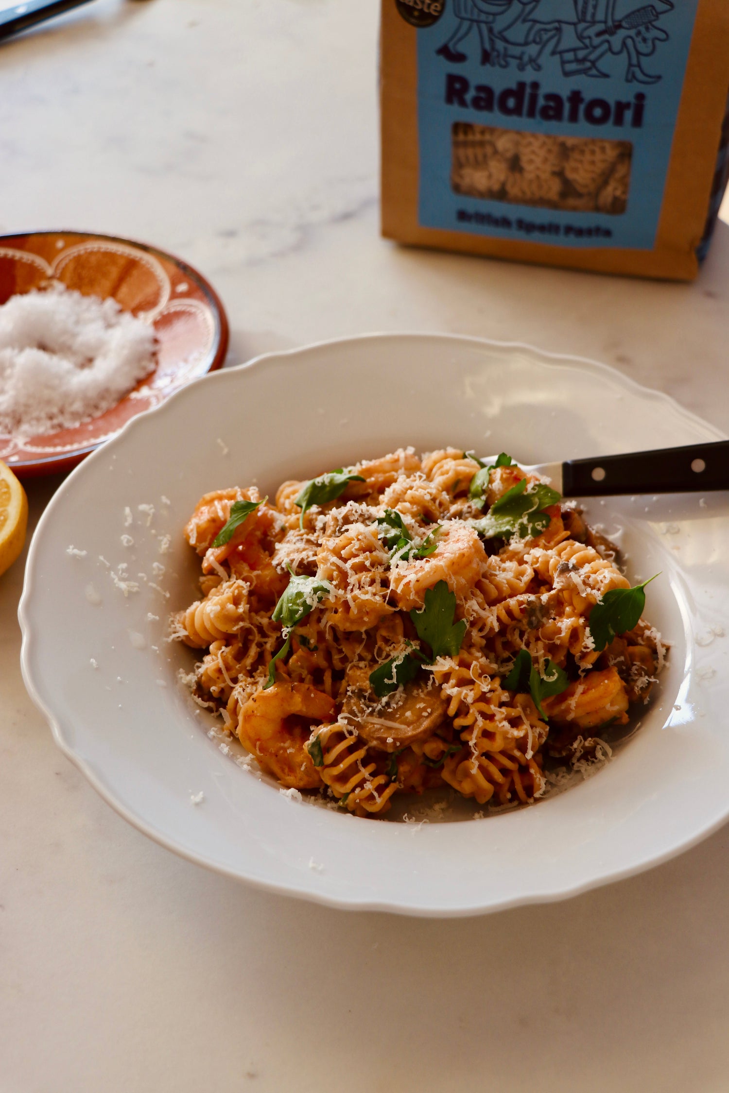 Creamy Prawn & Mushroom Radiatori