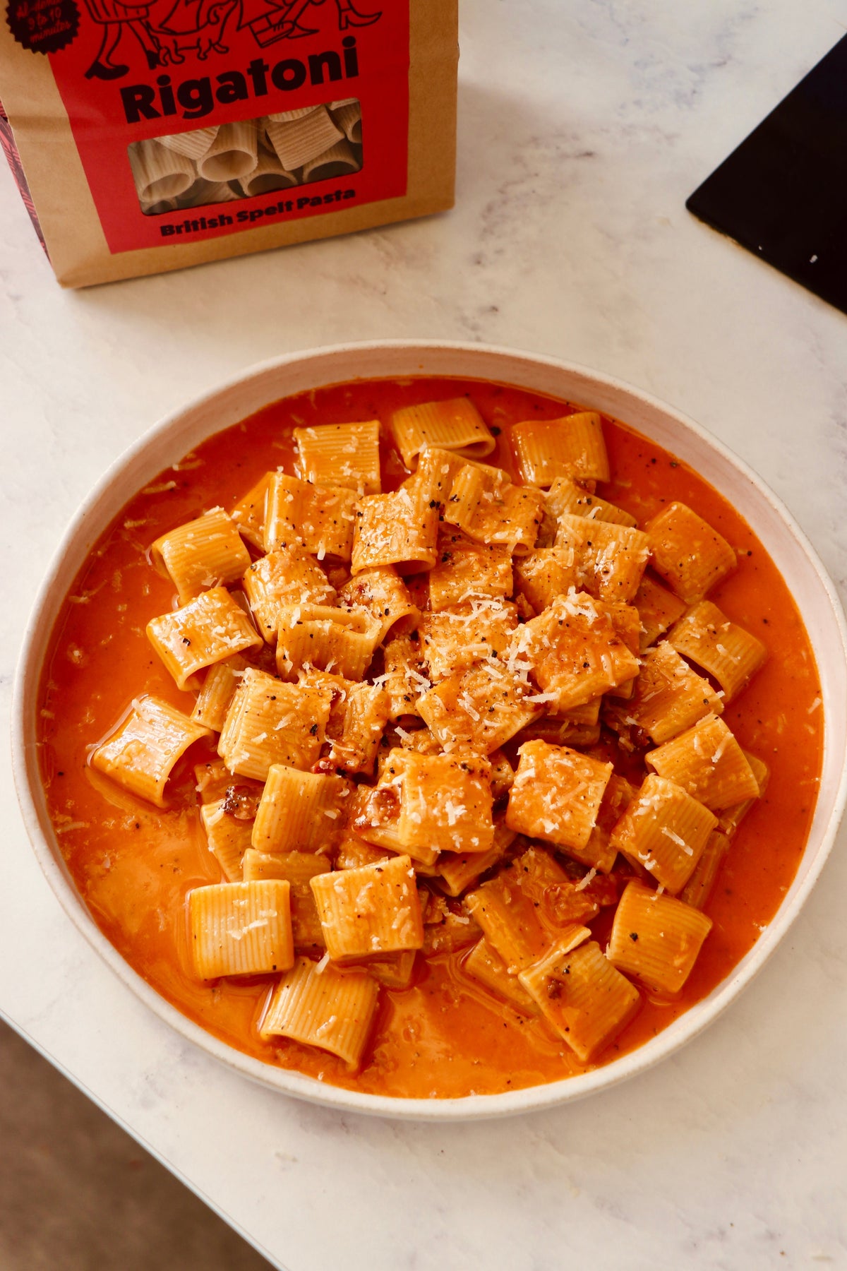 Gochujang Cabonara with Rigatoni