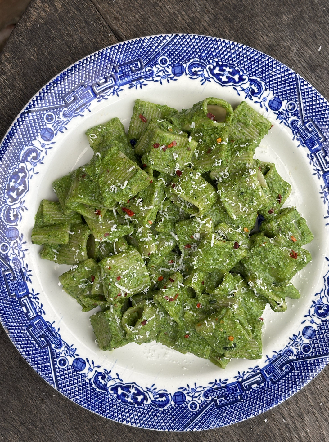 Cavolo Nero and walnut winter pesto rigatoni