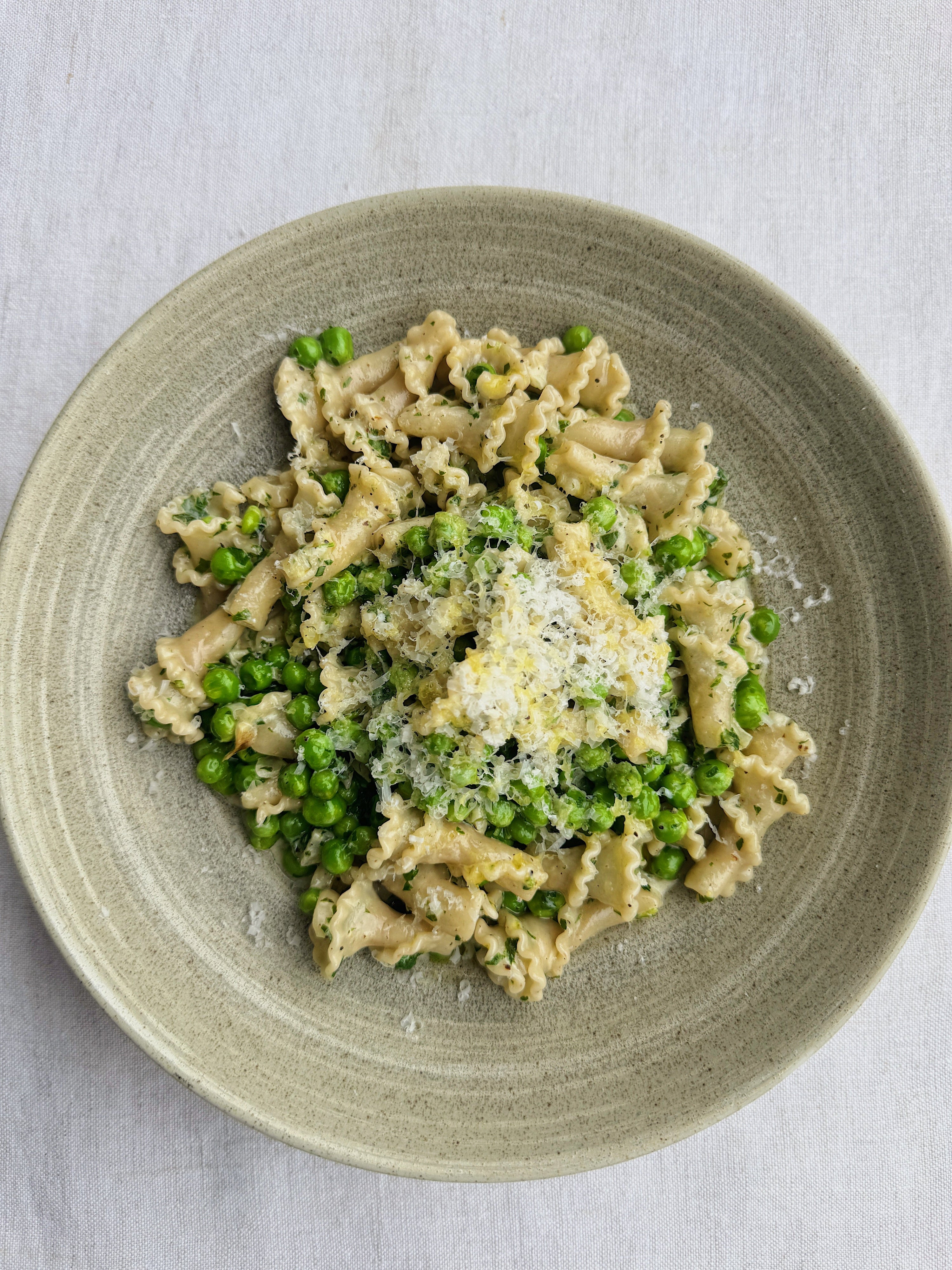 Pea and Mint Gigli with Creme Fraiche Sauce
