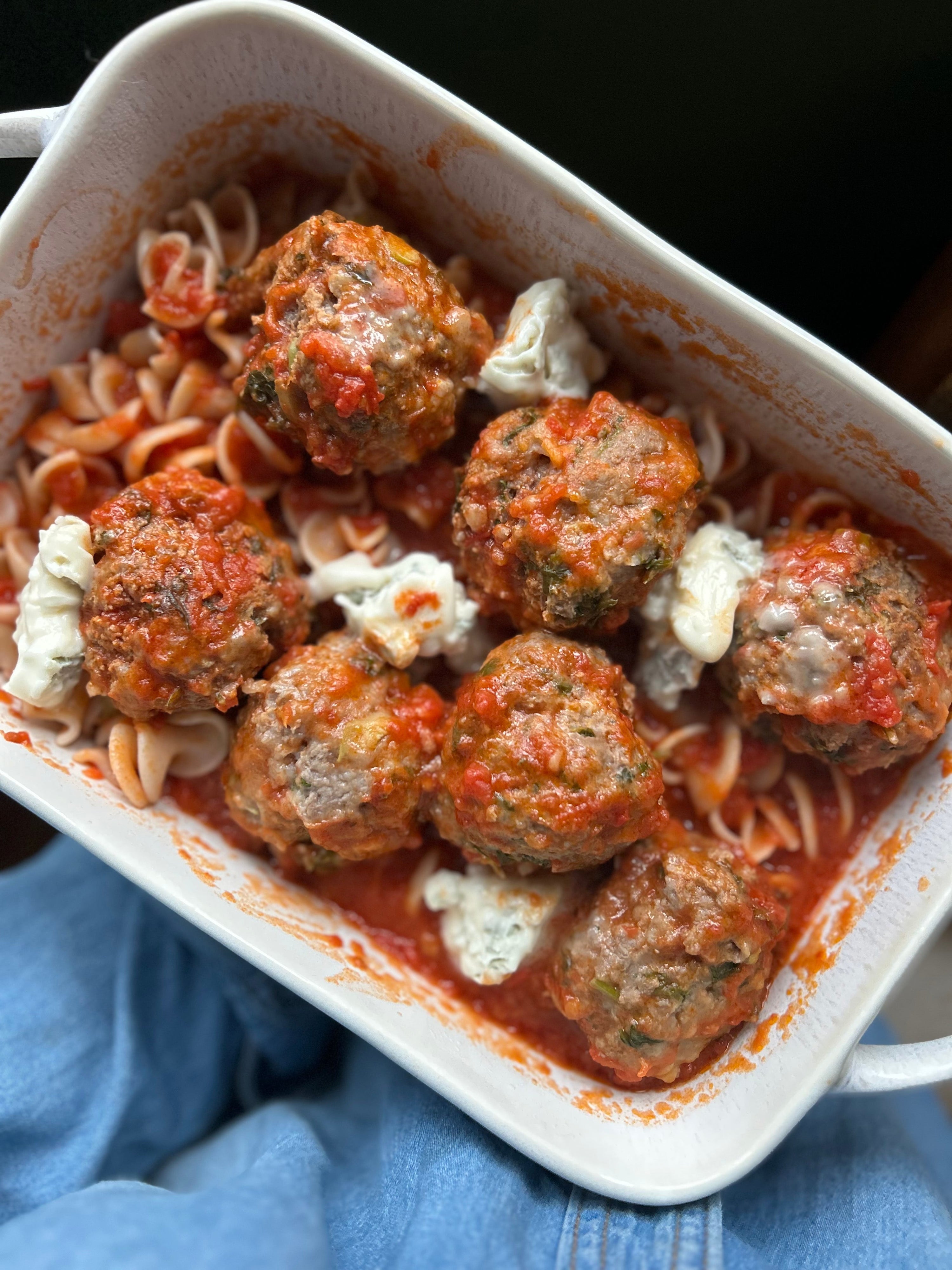 Dirty Martini Meatballs with Fusilli