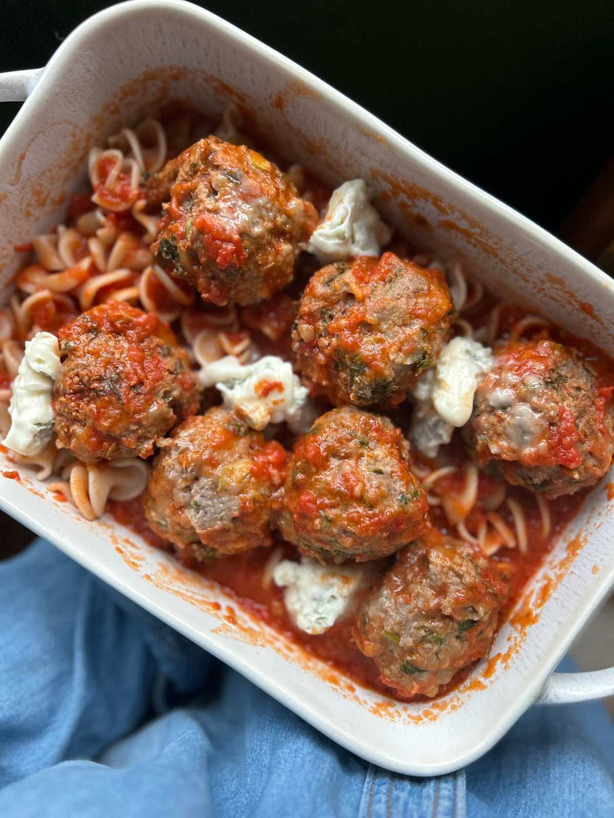 Dirty Martini Meatballs with Fusilli