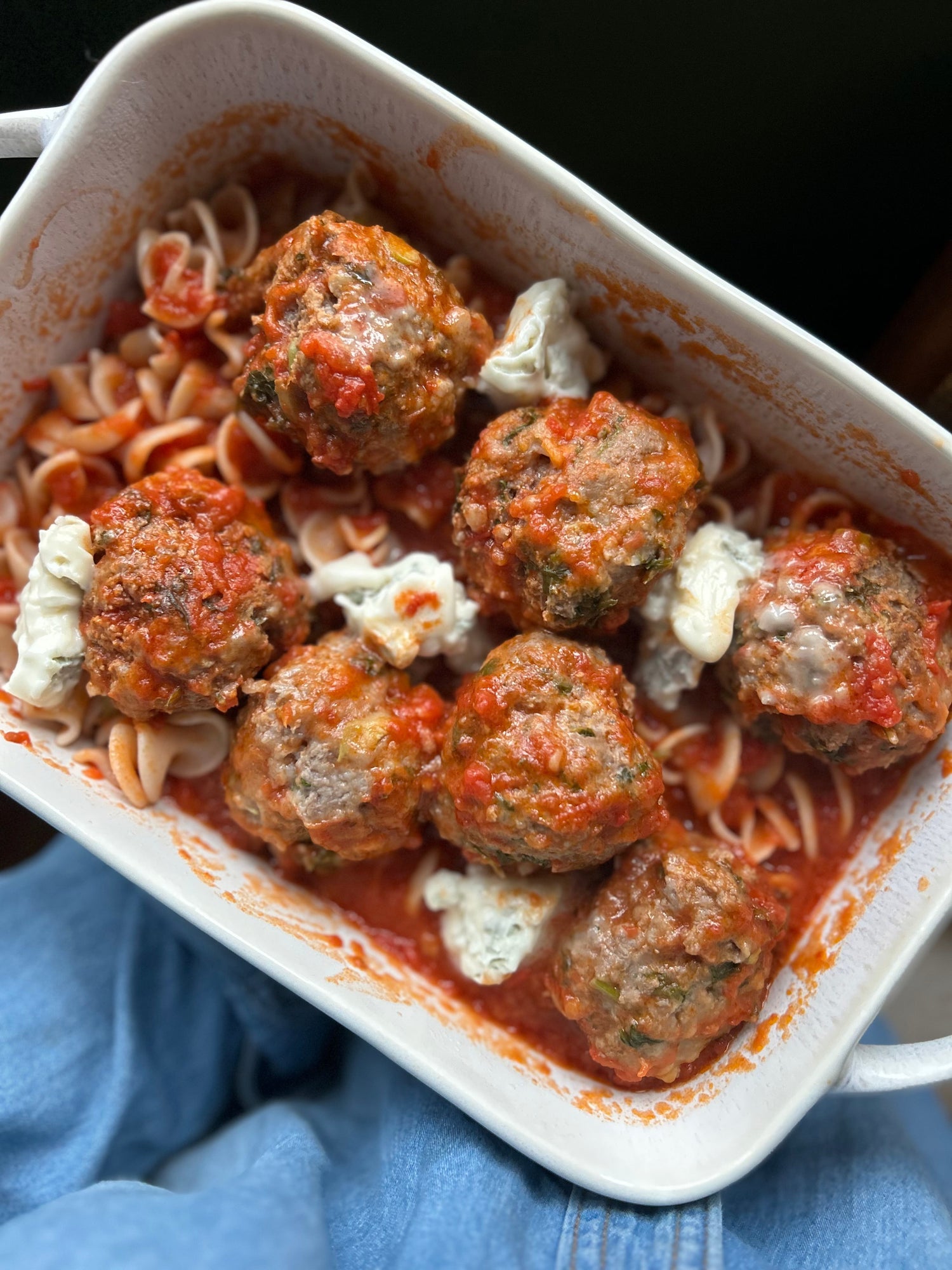 Dirty Martini Meatballs with Fusilli