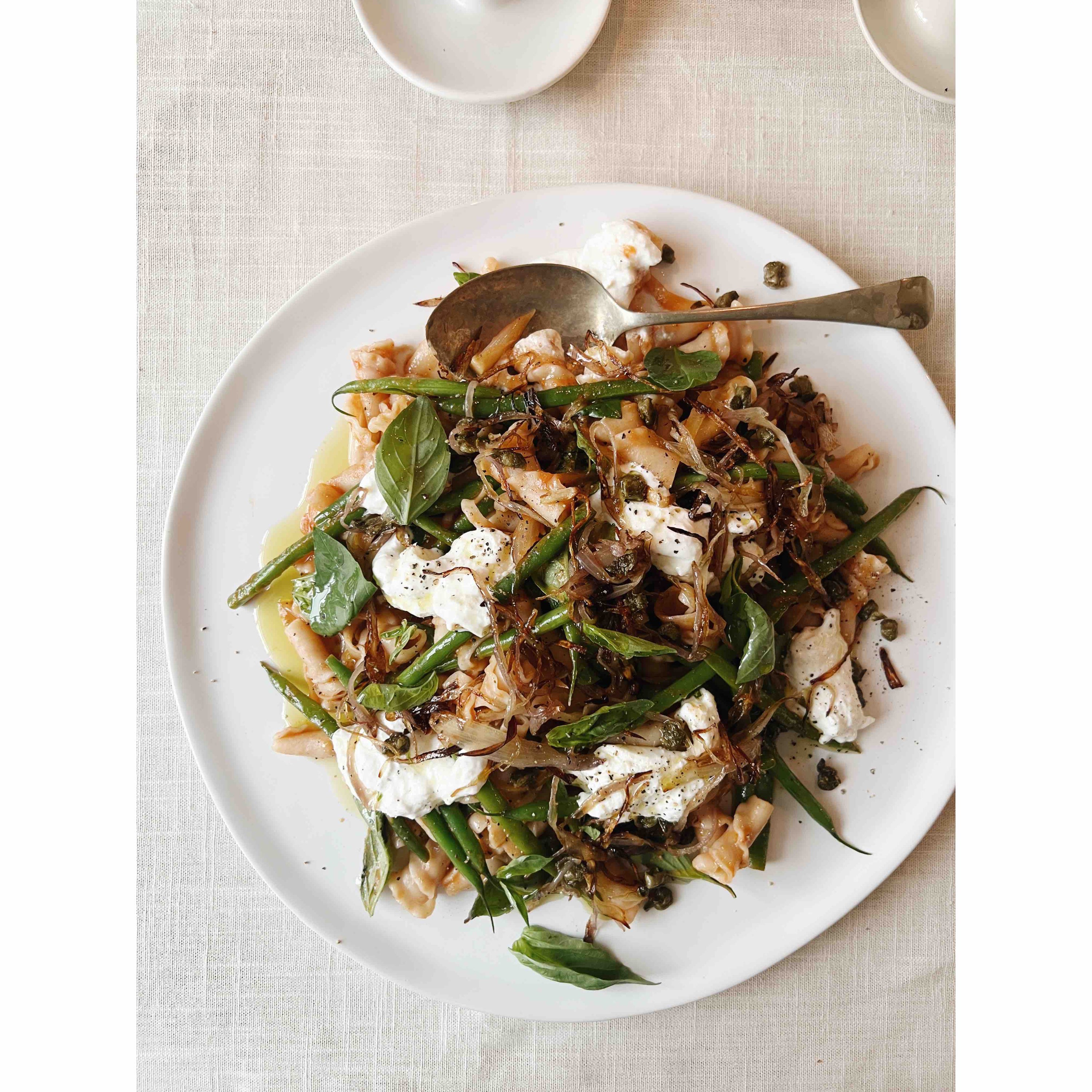 Tomato Gigli with Capers, Shallots & Beans